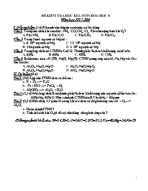 Đề kiểm tra học kỳ I môn Hóa học Lớp 8 - Năm học 2015-2016
